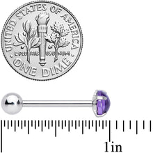 Load image into Gallery viewer, Purple CZ Gem Smooth Hemisphere Barbell Tongue Ring