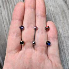 Load image into Gallery viewer, Purple CZ Gem Smooth Hemisphere Barbell Tongue Ring