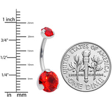 Load image into Gallery viewer, Red CZ Gem Grade 23 Titanium Internally Threaded Belly Ring