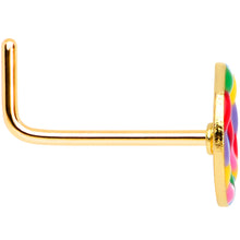 Load image into Gallery viewer, 20G 5/16 Gold Tone Rainbow Hippie Peace Sign L Shaped Nose Ring