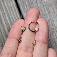 Load image into Gallery viewer, 16G 5/16 Rainbow Pride Heart Curved Eyebrow Ring