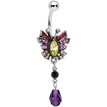 Load image into Gallery viewer, Red Yellow Purple Art Deco Butterfly Dangle Belly Ring