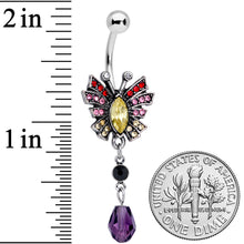 Load image into Gallery viewer, Red Yellow Purple Art Deco Butterfly Dangle Belly Ring