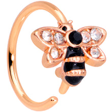 Load image into Gallery viewer, 20G 5/16 Clear Black Gem Rose Gold Tone Bee Nose Hoop