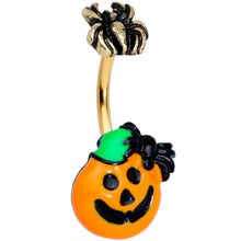 Load image into Gallery viewer, Gold Tone Spider Pumpkin Halloween Belly Ring