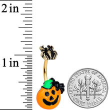 Load image into Gallery viewer, Gold Tone Spider Pumpkin Halloween Belly Ring