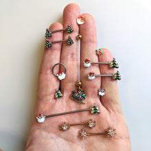 Load image into Gallery viewer, 14G 9/16 Red Gem Santa Christmas Tree Barbell Nipple Ring Set