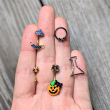 Load image into Gallery viewer, Gold Tone Spider Pumpkin Halloween Belly Ring