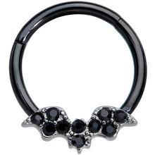 Load image into Gallery viewer, 16G 3/8 Black Gem Black Plated Bat Hinged Segment Ring