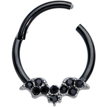 Load image into Gallery viewer, 16G 3/8 Black Gem Black Plated Bat Hinged Segment Ring