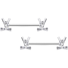 Load image into Gallery viewer, 14G 9/16 Clear CZ Gem Crossed Golf Clubs Barbell Nipple Ring Set