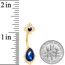 Load image into Gallery viewer, Blue Gem Gold Tone Noble Drop Double Mount Belly Ring