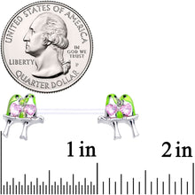 Load image into Gallery viewer, 14G 9/16 Pink Gem Bioplast Green Lovebirds Barbell Nipple Ring Set