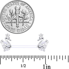 Load image into Gallery viewer, 14G 9/16 Clear CZ Gem Bioplast Swan Queen Barbell Nipple Ring Set