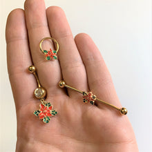 Load image into Gallery viewer, 16G 3/8 Gold Tone Poinsettia Christmas Hinged Segment Ring