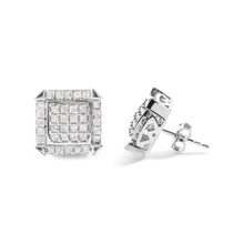 Load image into Gallery viewer, 10K White Gold 1 1/10 Cttw Princess Diamond Composite and Halo Stud Earrings (I-J Color, I1-I2 Clarity)
