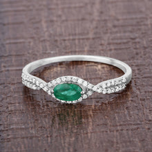 Load image into Gallery viewer, 0.32 Carat Genuine Zambian Emerald and White Diamond 14K White Gold Ring