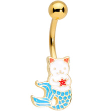 Load image into Gallery viewer, Gold Tone Blue Star Kitty Cat Mermaid Belly Ring