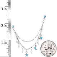 Load image into Gallery viewer, 16G 1/4 Aqua Gem Moon Star Sun Dangle Cartilage Chain Earring
