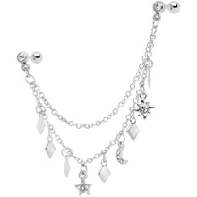 Load image into Gallery viewer, 16G 1/4 Clear Gem Moon Star Sun Dangle Cartilage Chain Earring
