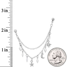 Load image into Gallery viewer, 16G 1/4 Clear Gem Moon Star Sun Dangle Cartilage Chain Earring