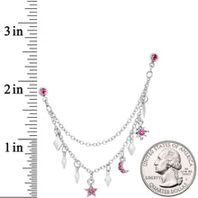 Load image into Gallery viewer, 16G 1/4 Pink Gem Moon Star Sun Dangle Cartilage Chain Earring
