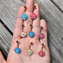 Load image into Gallery viewer, Clear Gem Aqua Rose Reversible Belly Ring