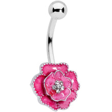 Load image into Gallery viewer, Clear Gem Pink Rose Reversible Belly Ring