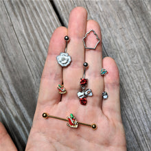 Load image into Gallery viewer, Clear Gem White Rose Reversible Belly Ring
