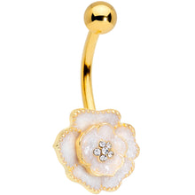Load image into Gallery viewer, Clear Gem Gold Tone White Rose Reversible Belly Ring