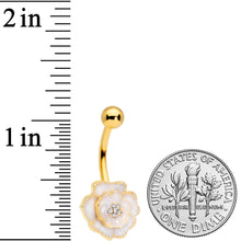 Load image into Gallery viewer, Clear Gem Gold Tone White Rose Reversible Belly Ring
