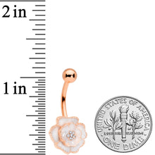 Load image into Gallery viewer, Clear Gem Rose Gold Tone White Rose Reversible Belly Ring