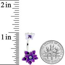 Load image into Gallery viewer, Clear Gem Purple Flower Butterfly Double Mount Belly Ring