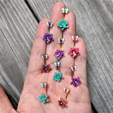 Load image into Gallery viewer, Clear Gem Purple Flower Butterfly Double Mount Belly Ring
