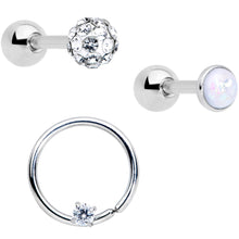 Load image into Gallery viewer, 16G 1/4 5/16 Clear CZ Gem Cartilage Tragus Earring Set of 3