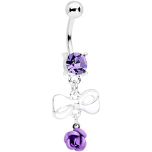 Load image into Gallery viewer, Purple Gem Bow Rose Flower Dangle Belly Ring