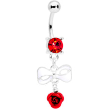 Load image into Gallery viewer, Red Gem Bow Rose Flower Dangle Belly Ring
