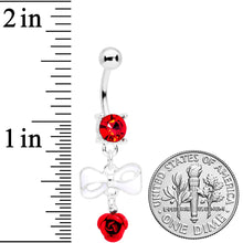Load image into Gallery viewer, Red Gem Bow Rose Flower Dangle Belly Ring