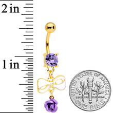 Load image into Gallery viewer, Purple Gem Gold Tone Bow Rose Flower Dangle Belly Ring