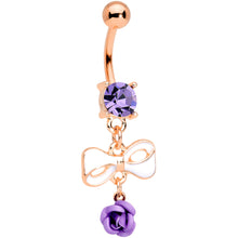 Load image into Gallery viewer, Purple Gem Rose Gold Tone Bow Rose Flower Dangle Belly Ring