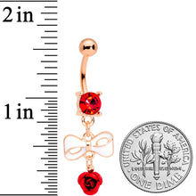 Load image into Gallery viewer, Red Gem Rose Gold Tone Bow Rose Flower Dangle Belly Ring