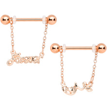Load image into Gallery viewer, 14G 1/2 Rose Gold Tone Love Forever Chain Dangle Nipple Ring Set