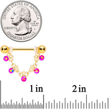 Load image into Gallery viewer, 14G 3/4 Aurora Gem Gold Tone Chain Dangle Nipple Ring Set