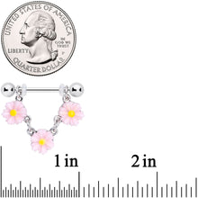 Load image into Gallery viewer, 14G 18mm Pink Yellow Flower Cluster Chain Dangle Nipple Ring Set