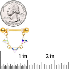 Load image into Gallery viewer, 14G 3/4 Aurora Gem Gold Tone Triangle Dangle Nipple Ring Set
