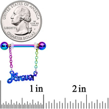 Load image into Gallery viewer, 14G 18mm Rainbow Love Forever Chain Dangle Nipple Ring Set