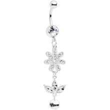 Load image into Gallery viewer, Clear Gem Flower Leaves Love Dangle Belly Ring