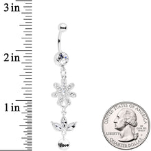 Load image into Gallery viewer, Clear Gem Flower Leaves Love Dangle Belly Ring