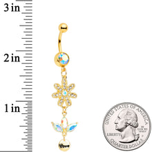 Load image into Gallery viewer, Aurora Gem Gold Tone Flower Leaves Love Dangle Belly Ring