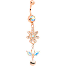 Load image into Gallery viewer, Aurora Gem Rose Gold Tone Flower Leaves Love Dangle Belly Ring